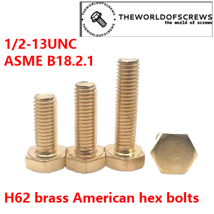 1/2“-12 H62 brass American hex bolts screw ASME B18.2.1