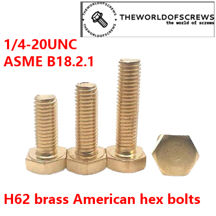 1/4“-20 H62 brass American hex bolts screw ASME B18.2.1