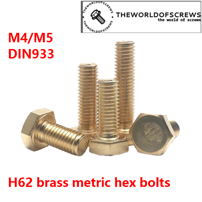 H62 brass hex screws bolts M4/M5 metric DIN933