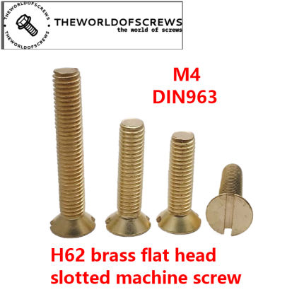 M4 metric H62 brass flat head slotted machine screw DIN963