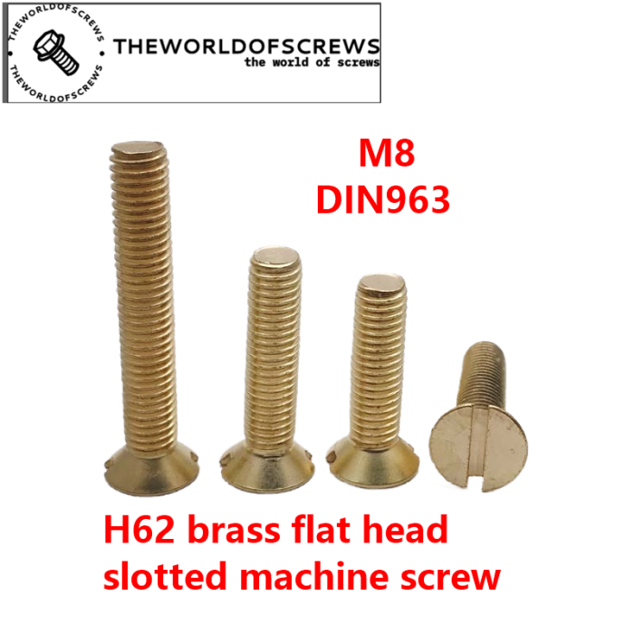 M8 metric H62 brass flat head slotted machine screw DIN963