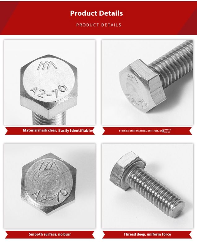 304 stainless steel 18-8 metric hex screws M16*2