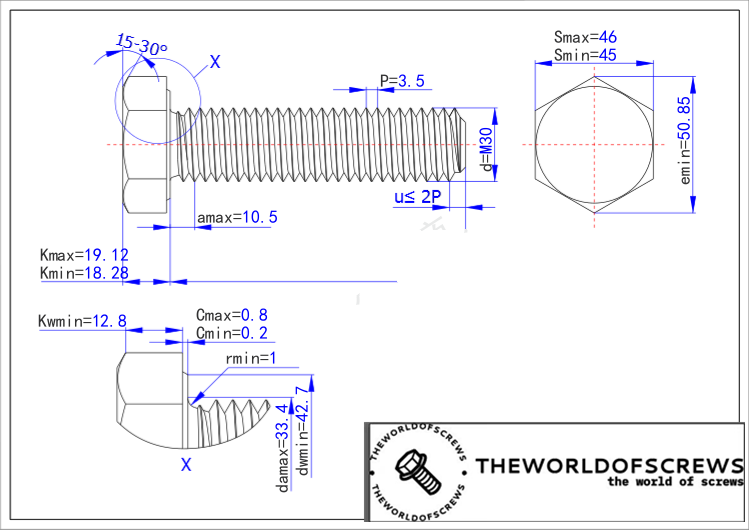 304 stainless steel 18-8 metric hex screws M30*3.5