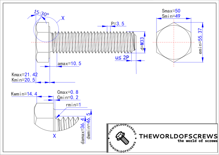 304 stainless steel 18-8 metric hex screws M33*3.5