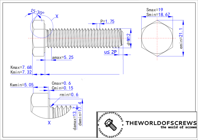 304 stainless steel 18-8 metric hex screws M12*1.75