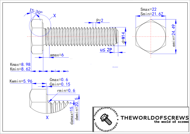 304 stainless steel 18-8 metric hex screws M14*2