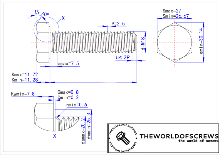 304 stainless steel 18-8 metric hex screws M18*2.5