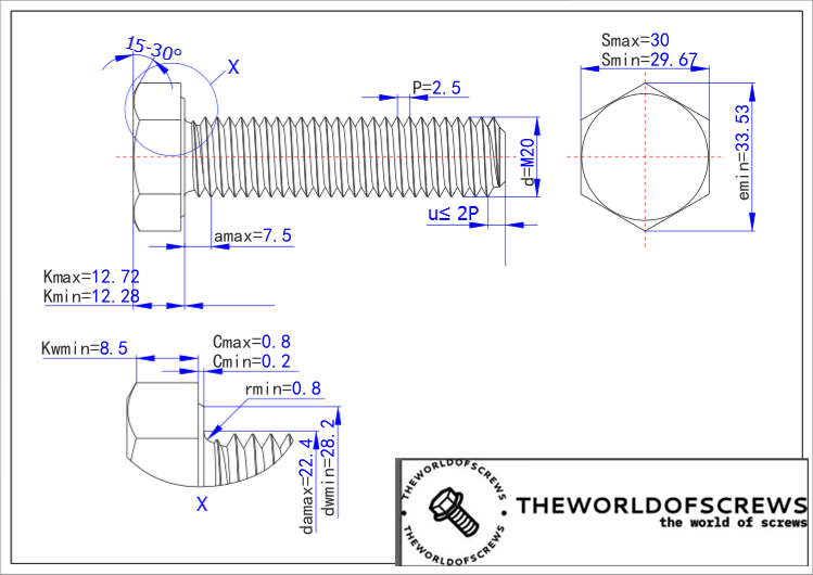 304 stainless steel 18-8 metric hex screws M20*2.5