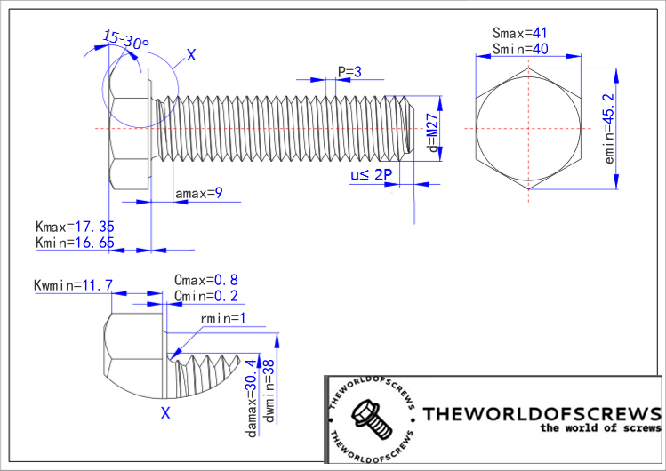 304 stainless steel 18-8 metric hex screws M27*3