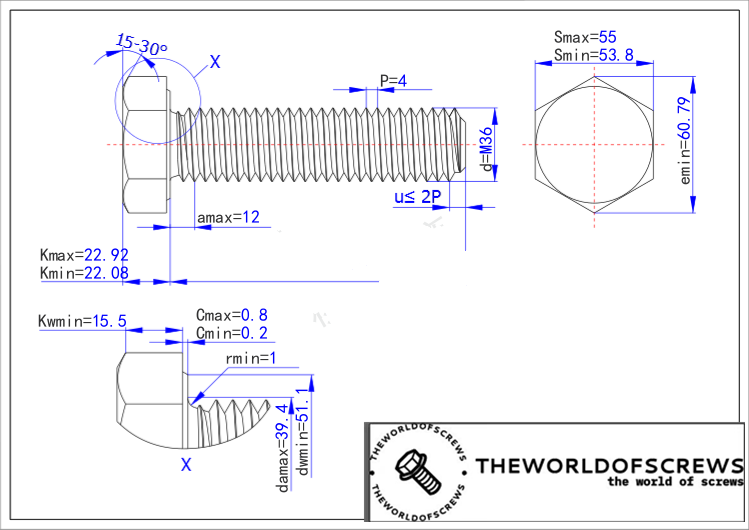 304 stainless steel 18-8 metric hex screws M36*4